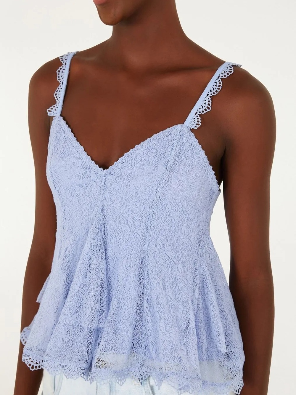 Lace V-Neck Camisole Tank Top in Light Blue Farm Rio  Size S